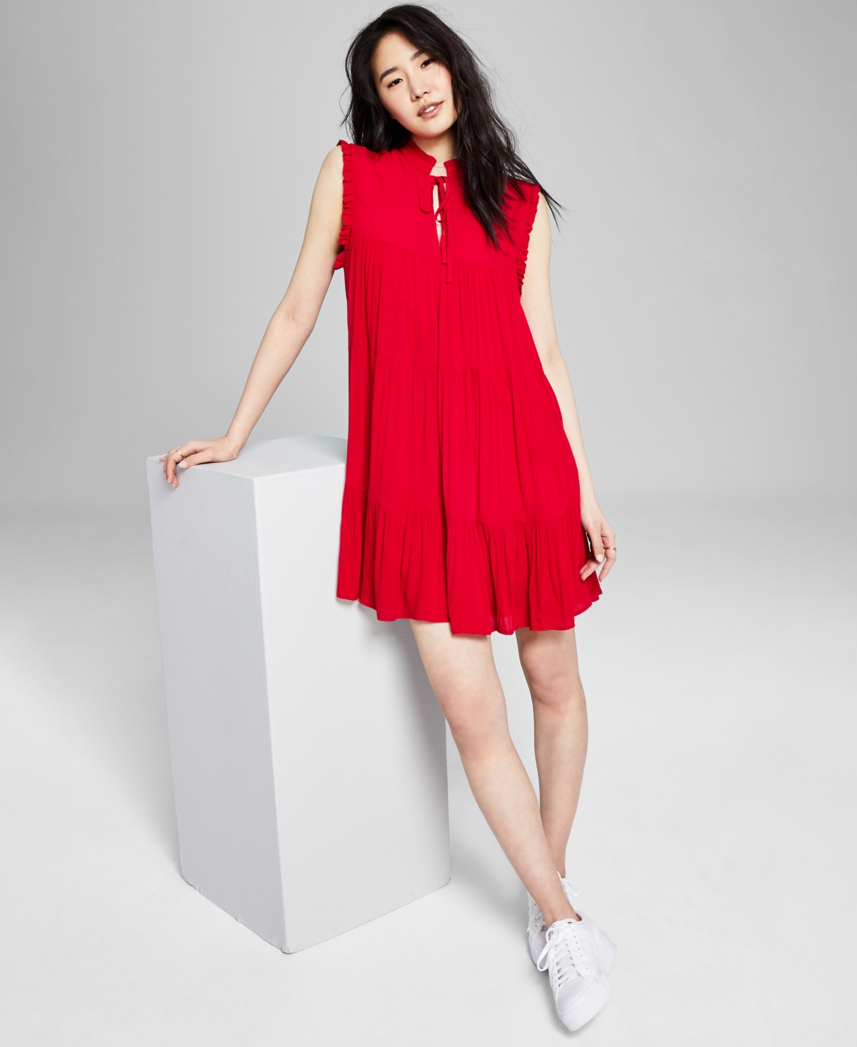 And Now This Women's Sleeveless Tiered Dress In Cherry Top