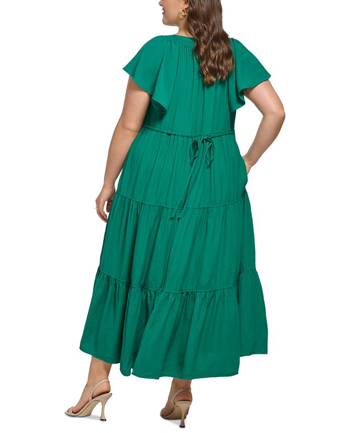 Calvin Klein Plus Size Flutter-Sleeve Tiered Maxi Dress - Macy's