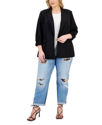 INC INTERNATIONAL CONCEPTS PLUS SIZE RIP REPAIR BOYFRIEND JEANS PLUS SIZE RIBBED CREWNECK T SHIRT PLUS SIZE 3 4 SLEEVE BLAZER C