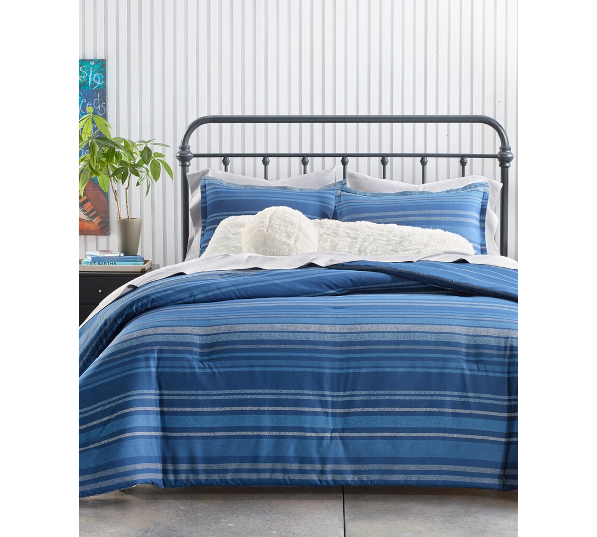 Home Design Chambray Stripe 3-Pc. Comforter Set, Full/Queen, Created for Macys Bedding