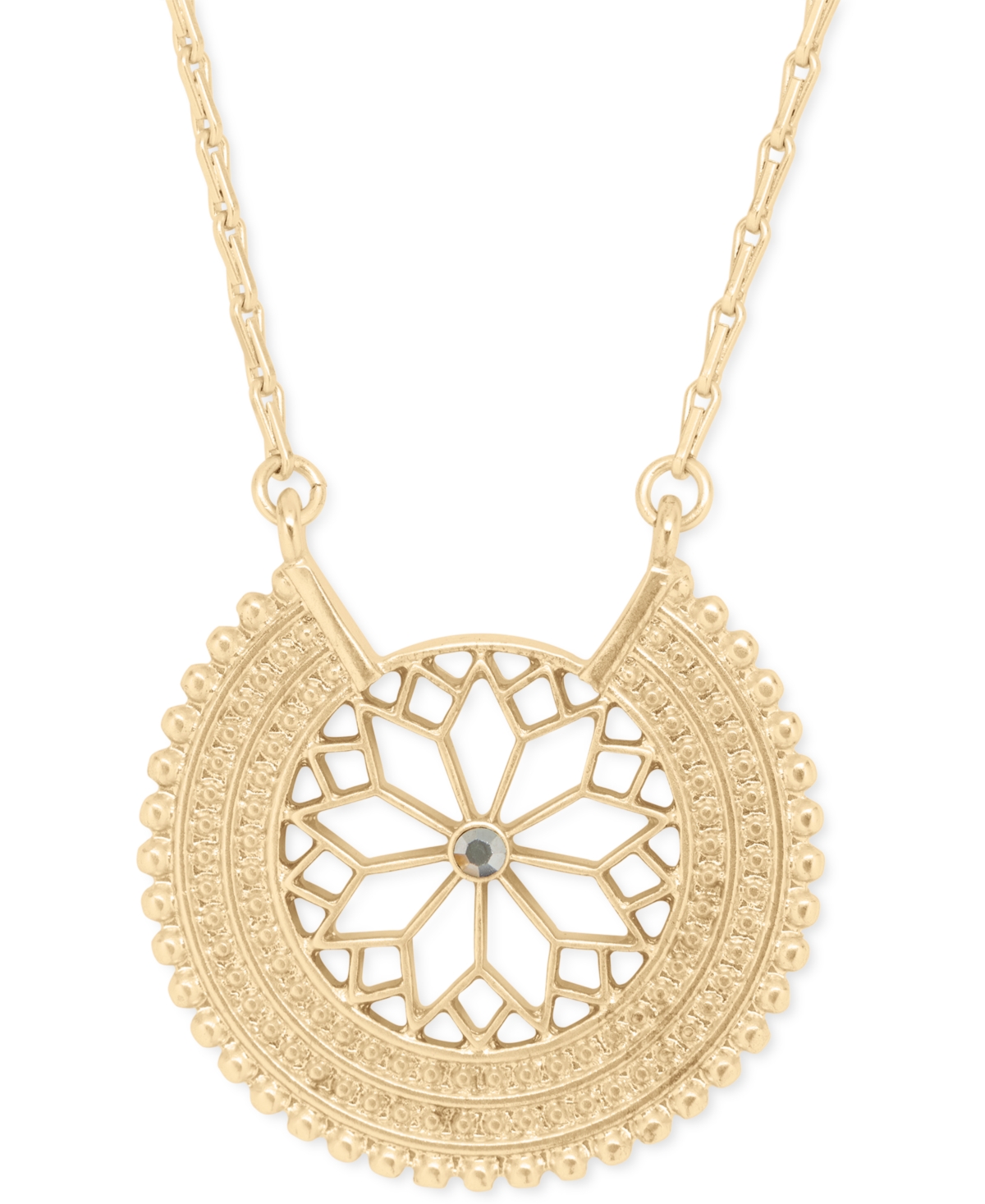 Lucky Brand Gold-tone Crystal Mandala Pendant Necklace, 17-1/4" + 2" Extender