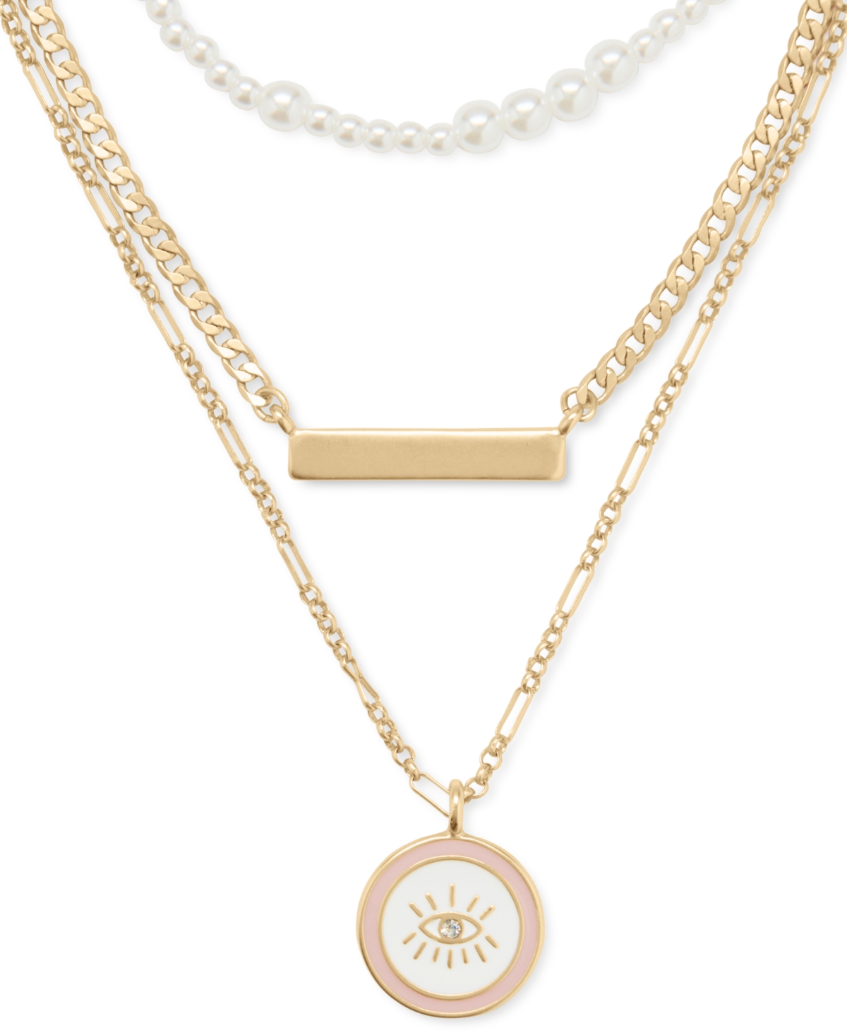 Lucky Brand Gold-tone Evil Eye & Imitation Pearl Beaded Convertible Layered Pendant Necklace, 16" + 2" Extender
