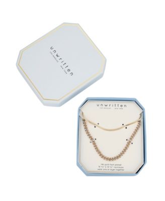 14K Gold Flash-Plated Light Blue Enamel Curb Chain and Herringbone Chain Necklace Set