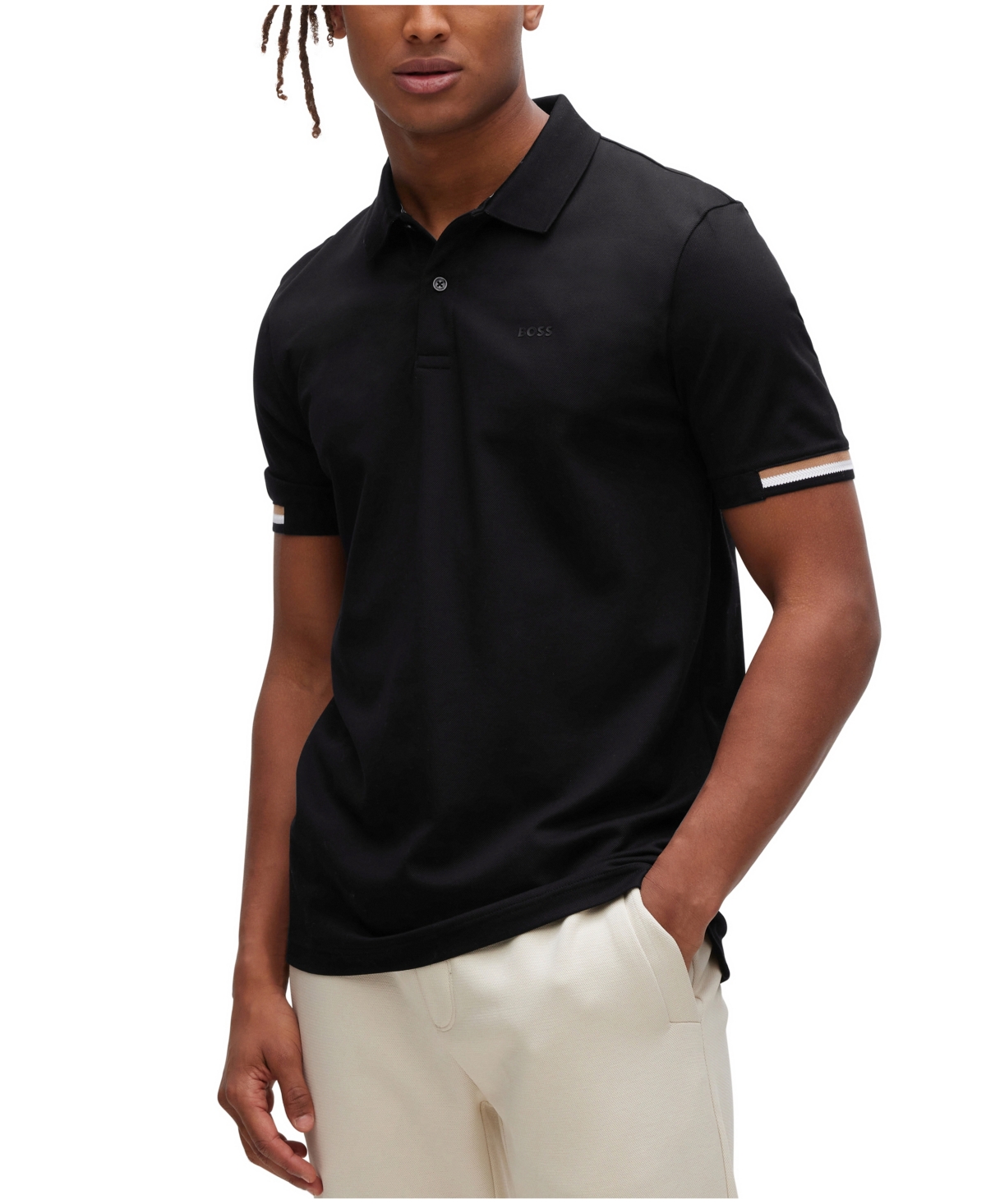 Hugo Boss Boss Men's Rubberized Logo Slim-fit Polo Shirt In Black
