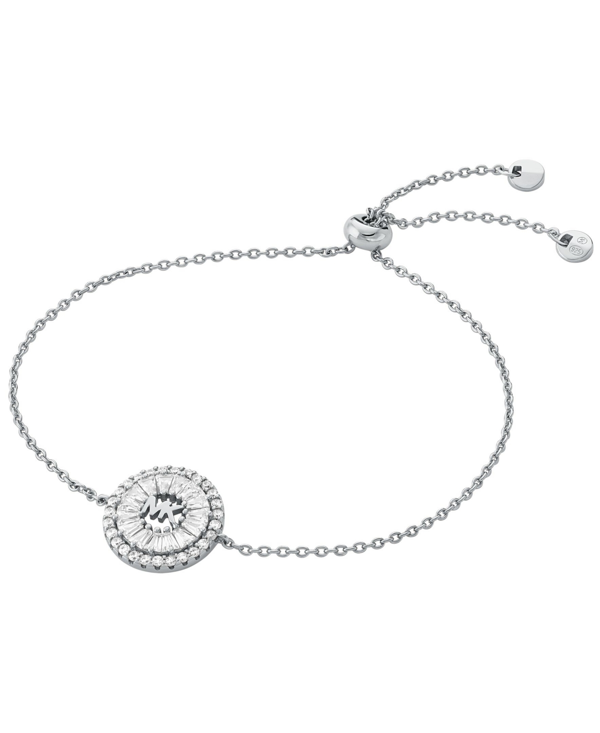 Michael Kors Tapered Baguette And Pave Slider Bracelet In Silver