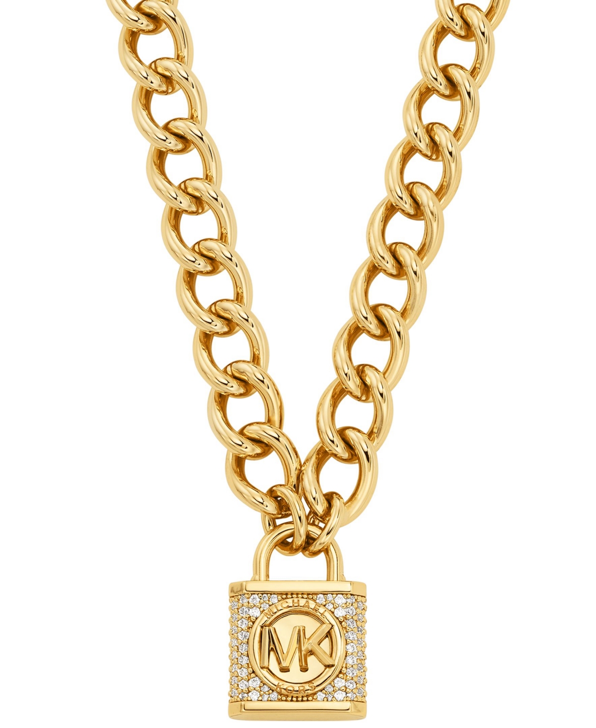 Michael Kors Pave Lock Chain Necklace In Gold