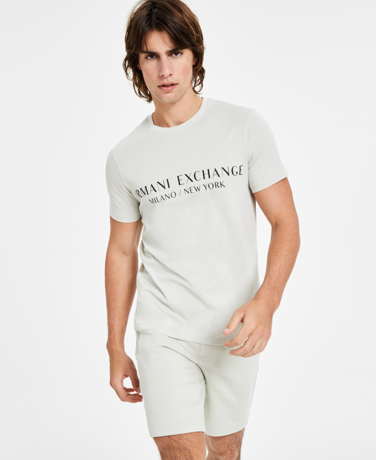 A X Armani Exchange Men's Milano/new York Logo T-shirt In White Pepper