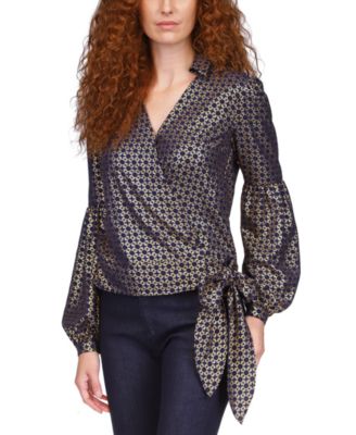 Michael Kors - Women's Metallic Chain-Print Wrap Top