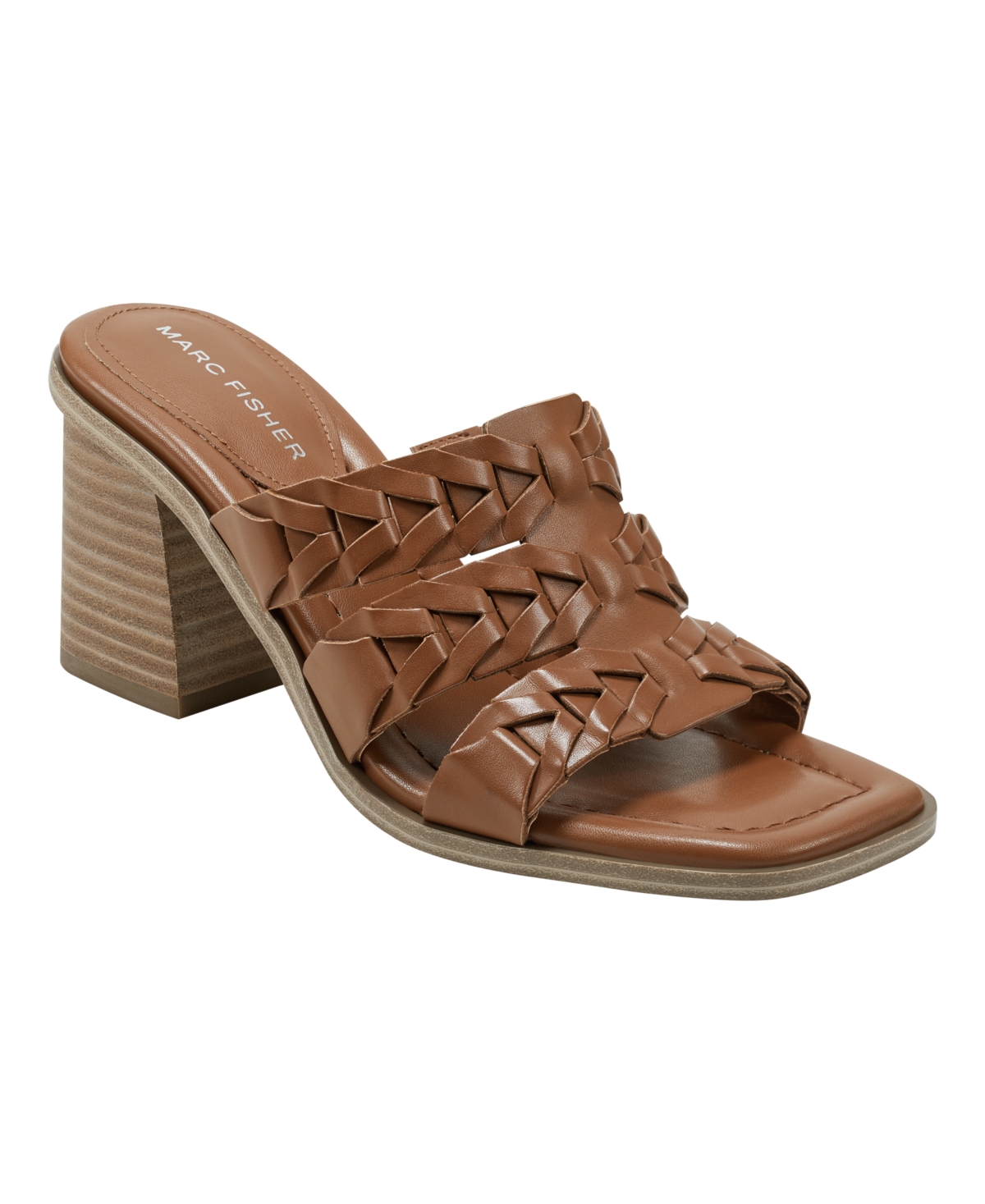 Marc Fisher Women s Melita Slip on Block Heel Casual Sandals Medium Natural Smart Closet