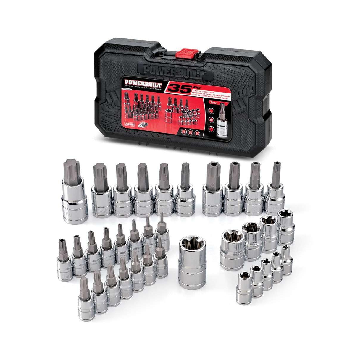 35 Piece 1/4 Inch, 3/8 Inch, and 1/2 Inch Drive Master Star Set - Silver