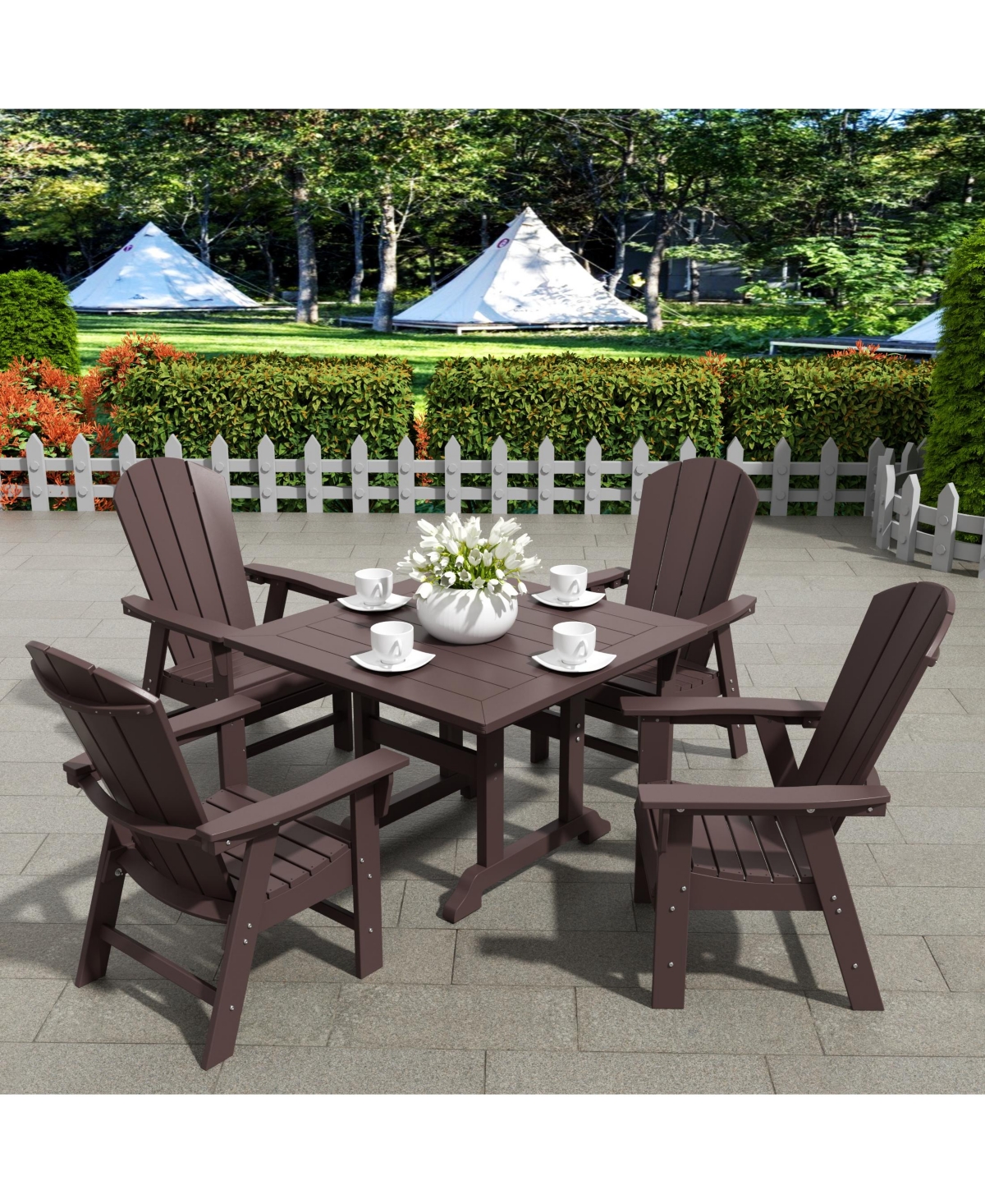 WestinTrends 5 Piece Outdoor Patio Dining Square Table and Curved Back Armchair Set