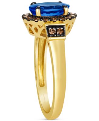 Chocolatier Blueberry Tanzanite (1-3/4 ct. t.w.) & Chocolate Diamonds (3/8 ct. t.w.) Oval Halo Ring in 14k Gold