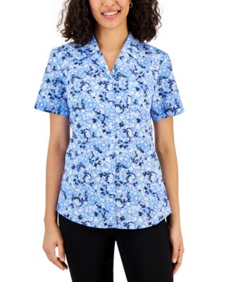 Karen Scott - Women's Floral-Print Idyllic Button-Down Fauna Top