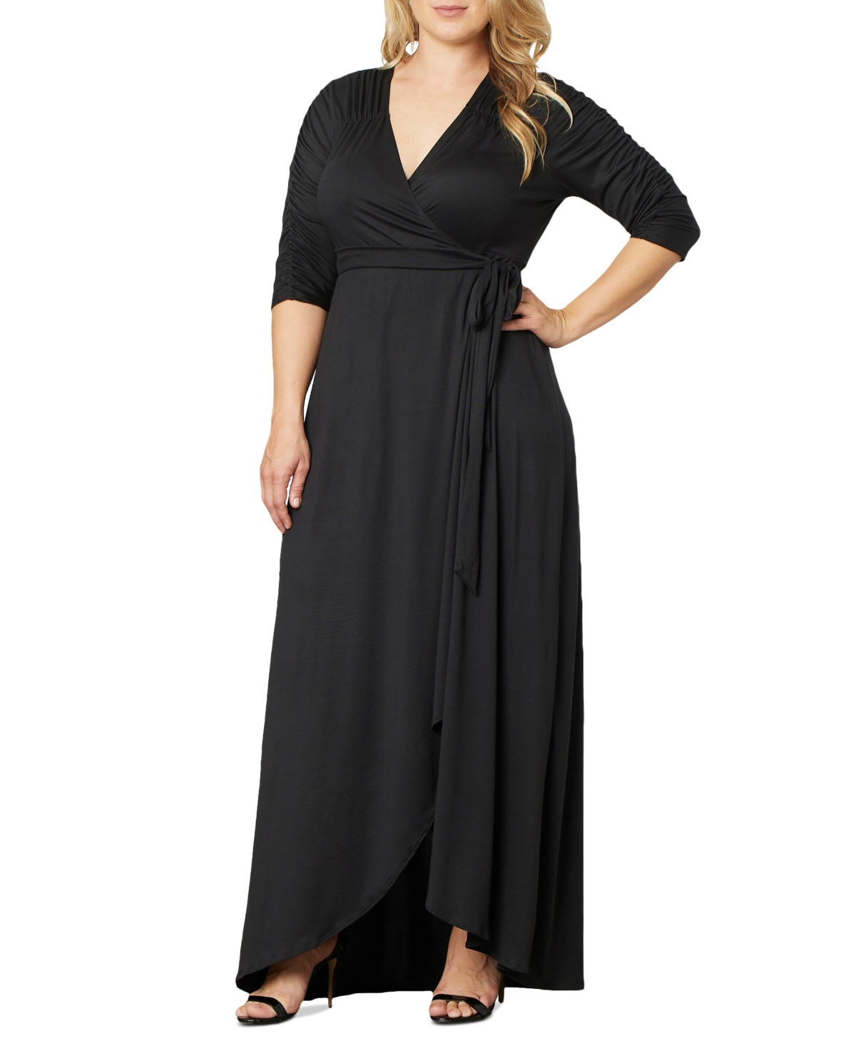 Kiyonna Meadow Dream Wrap Maxi Dress In Black