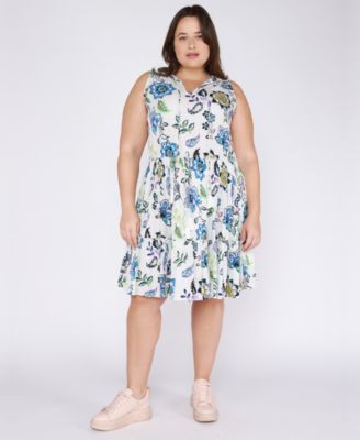 Black Tape - Plus Size Ruffled Drawstring-Waist Dress