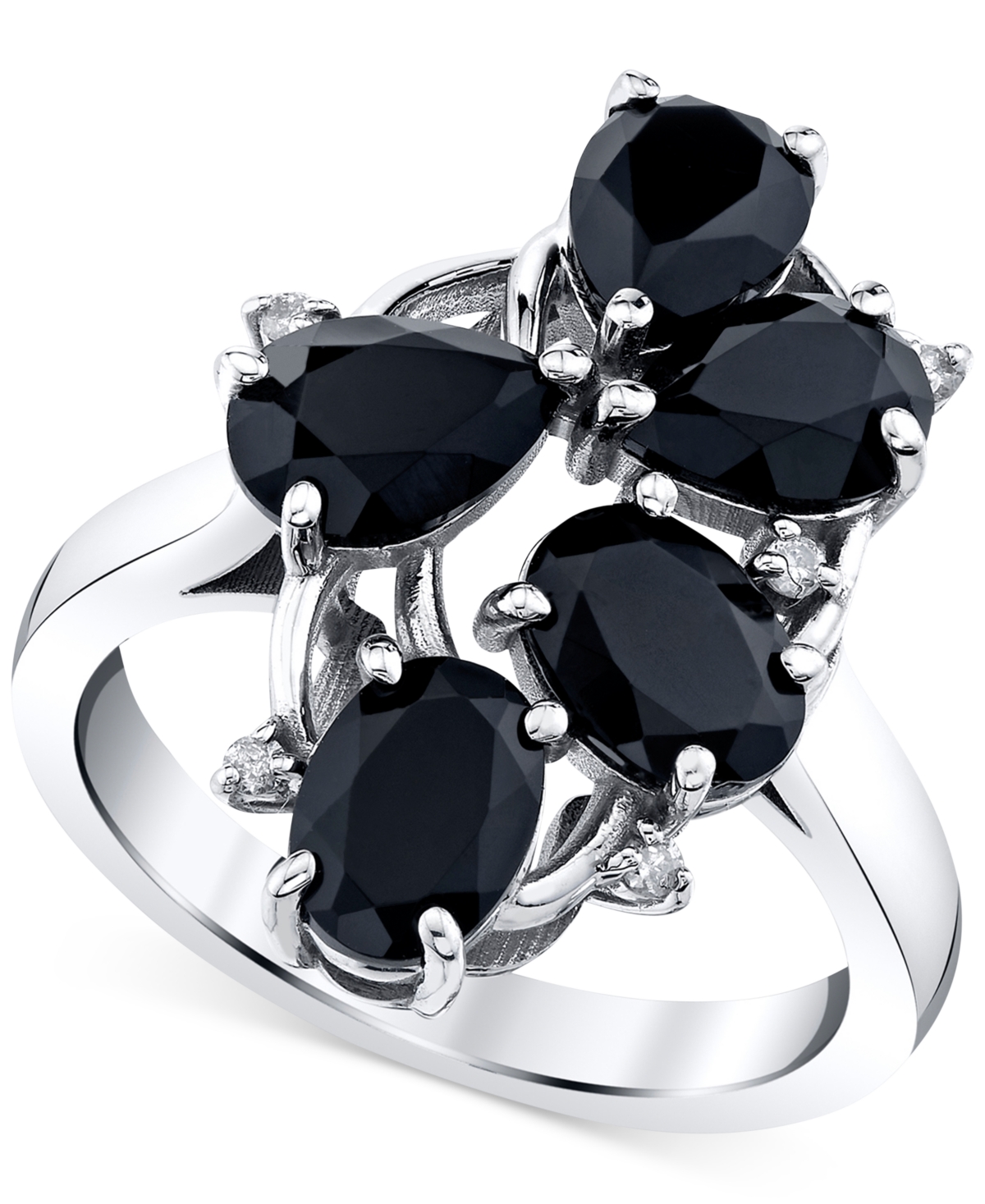 Macy's Onyx (2 9/10 Ct. T.w.) & Diamond Accent Cluster Statement Ring In Sterling Silver
