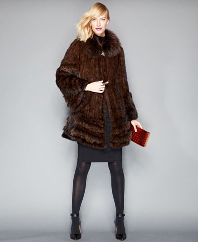 The Fur Vault Fox-Fur-Trimmed Mink Fur Swing Coat