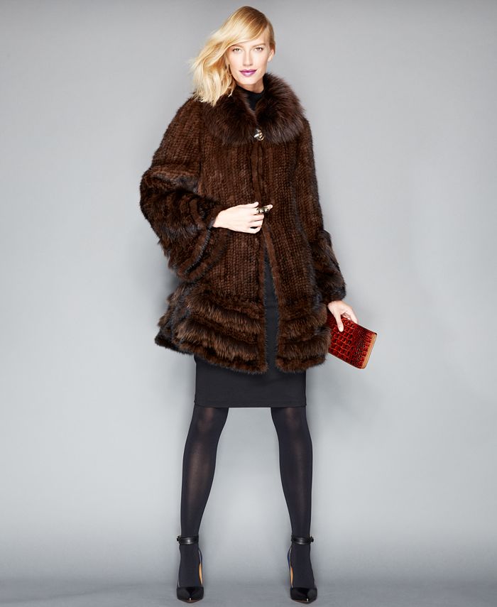 The Fur Vault Fox-Fur-Trimmed Mink Fur Swing Coat & Reviews - Macy's
