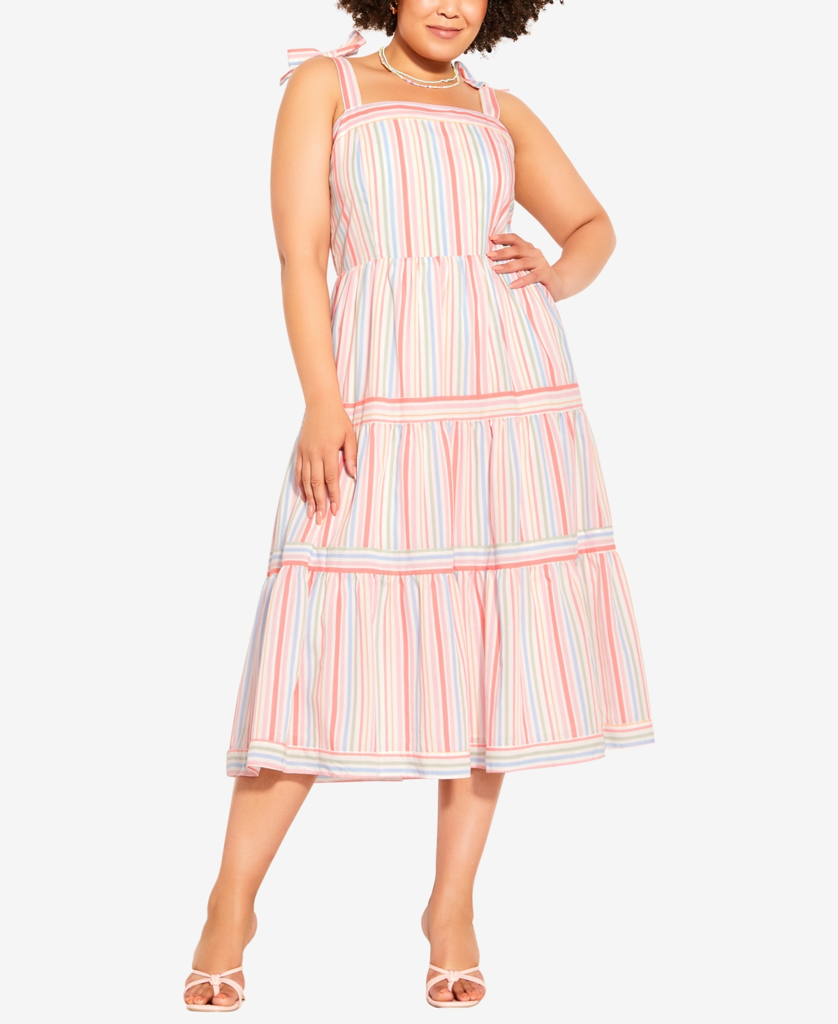 City Chic Plus Size Trendy Shelly Midi Dress In Pastel Stripe | ModeSens