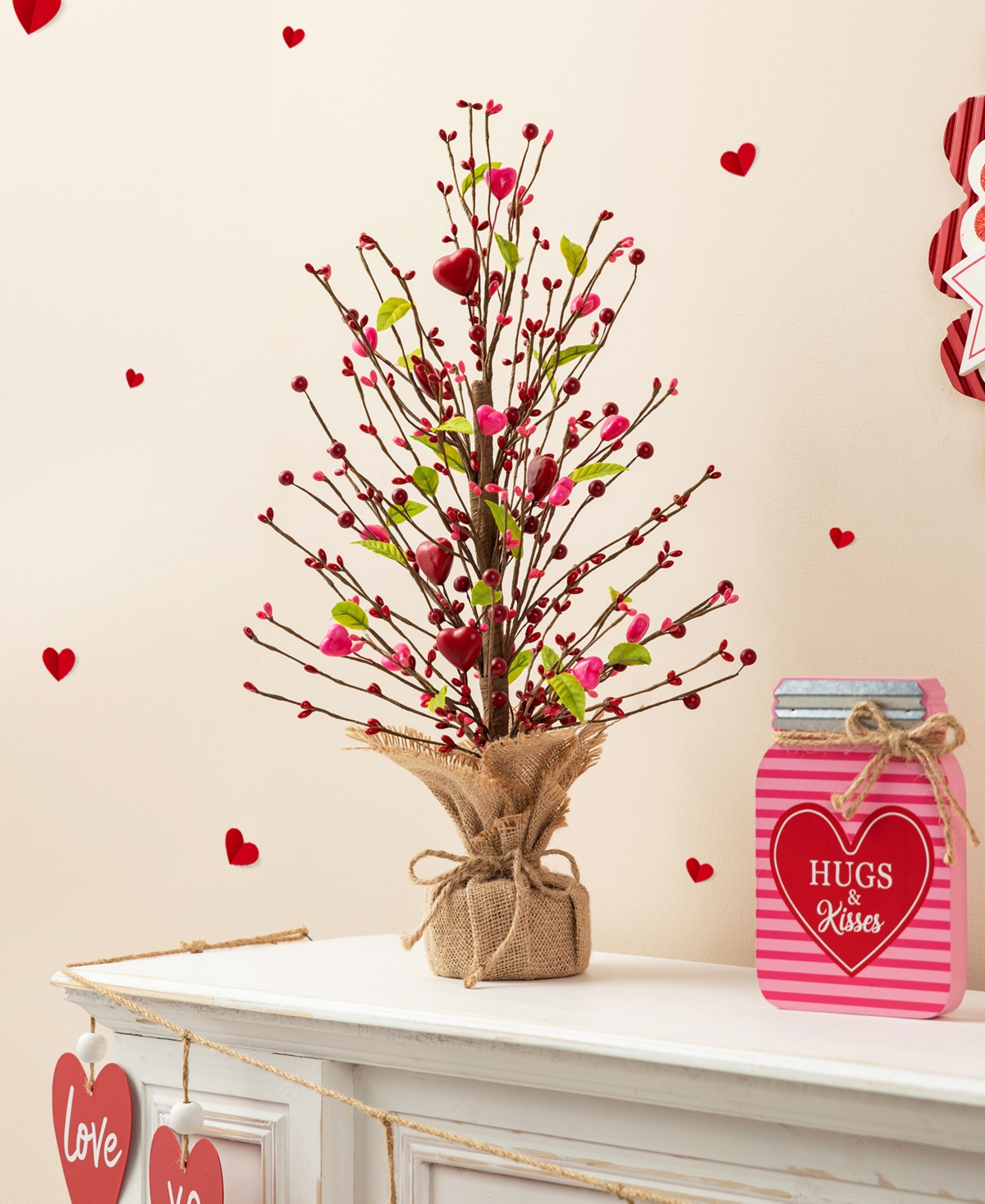 Glitzhome 20" H Valentine's Berry Heart Table Tree In Multi