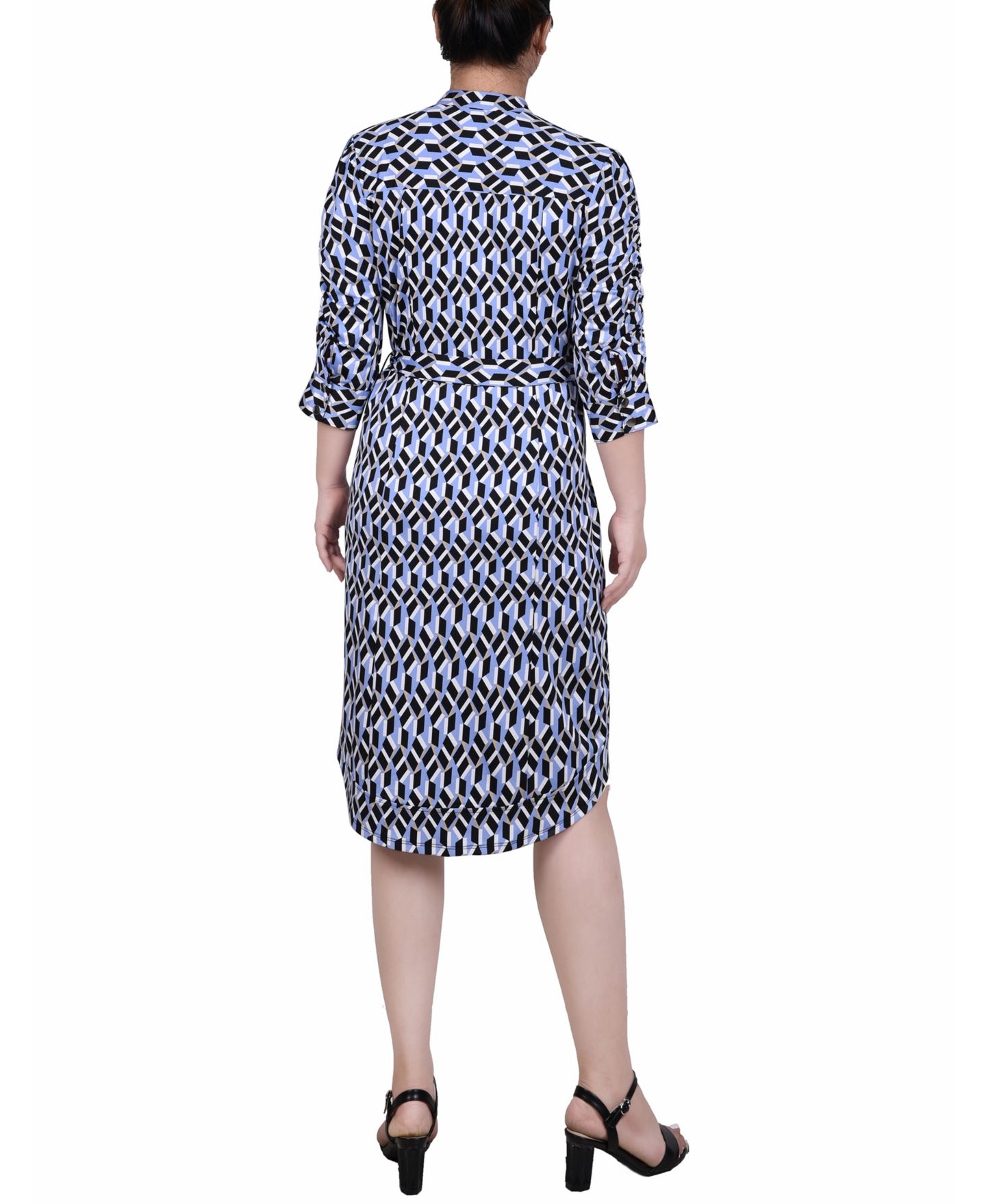 Женское платье NY Collection Petite Elbow Sleeve Y Neck Shirtdress, цвет: Синий — фото 2
