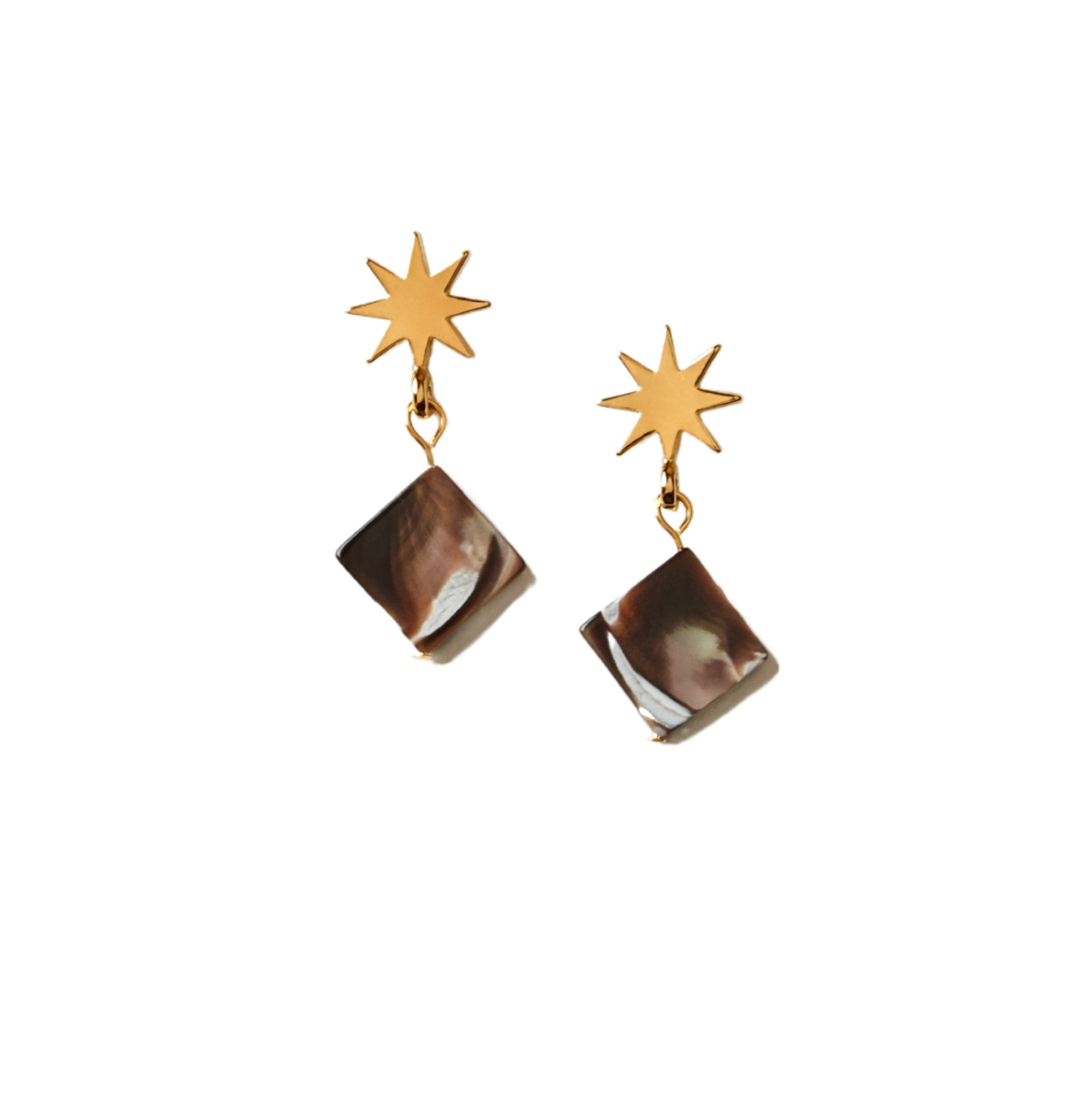 Star + Mini Brown Mother-of-Pearl Earrings - Dark Brown