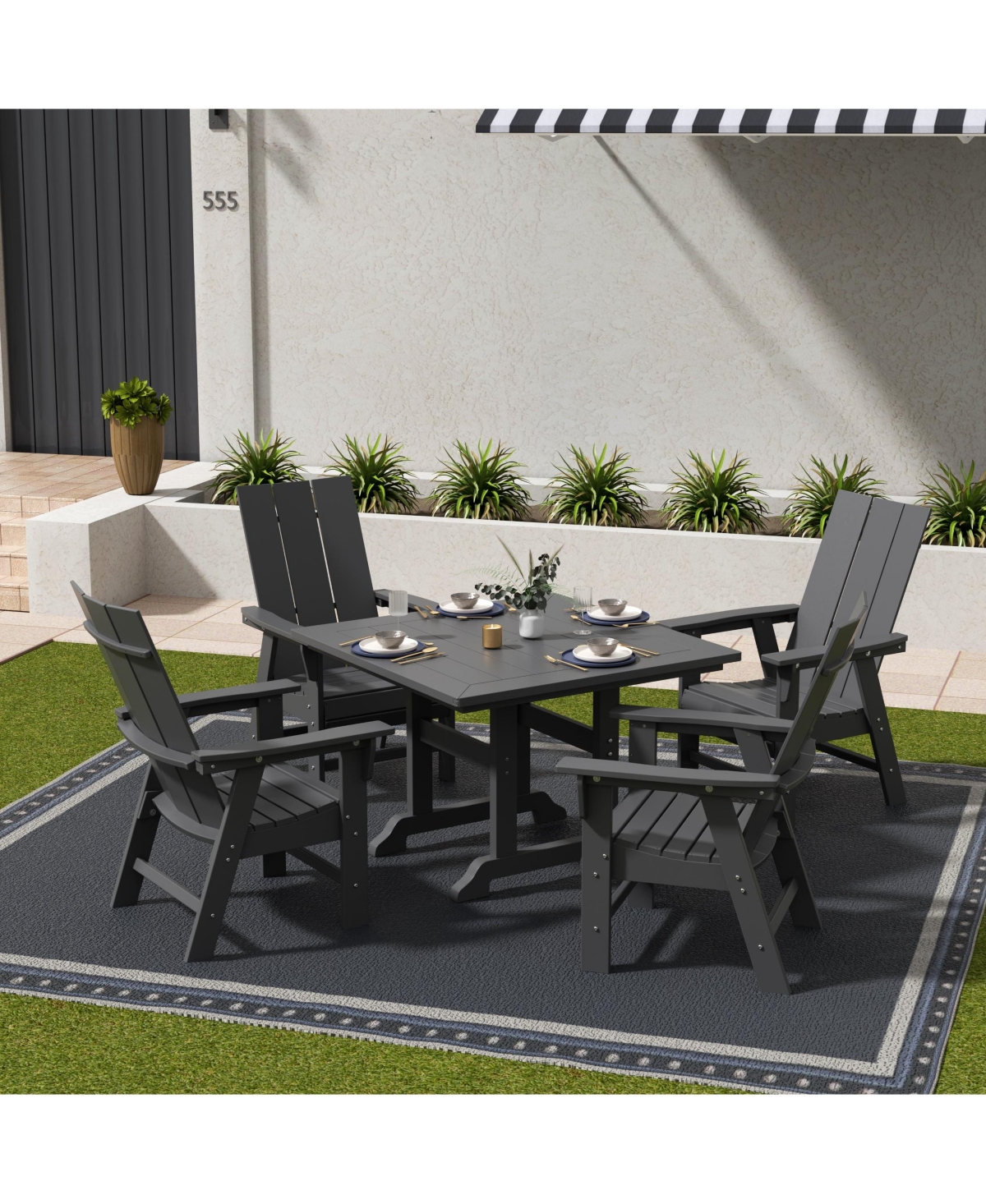 WestinTrends 5 Piece Outdoor Patio Dining Square Table and Modern Armchair Set