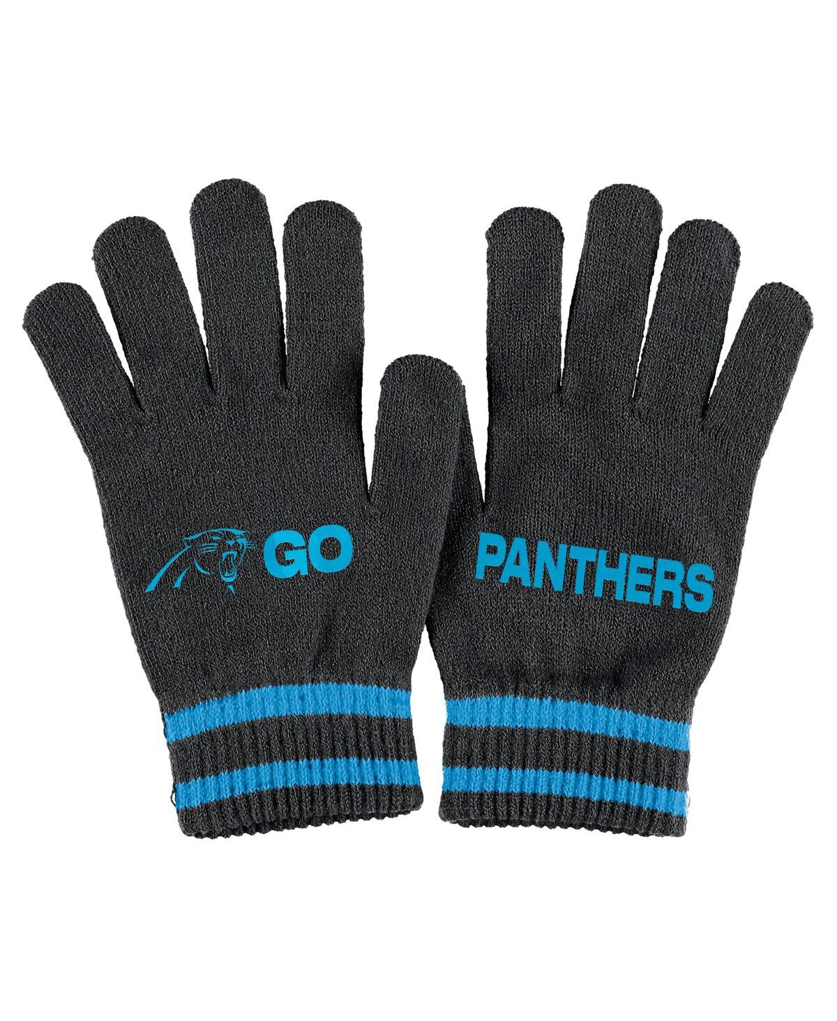 Shop Wear By Erin Andrews Women's  Black Carolina Panthers Double Jacquard Cuffed Knit Hat With Pom And Gl