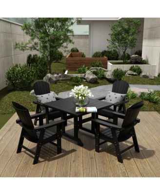 5 Piece Outdoor Patio Dining Square Table and Shell Back Armchair Set