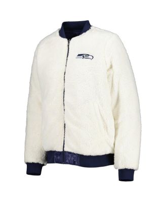 Women's Oatmeal, College Navy Seattle Seahawks Switchback Reversible Full-Zip Jacket