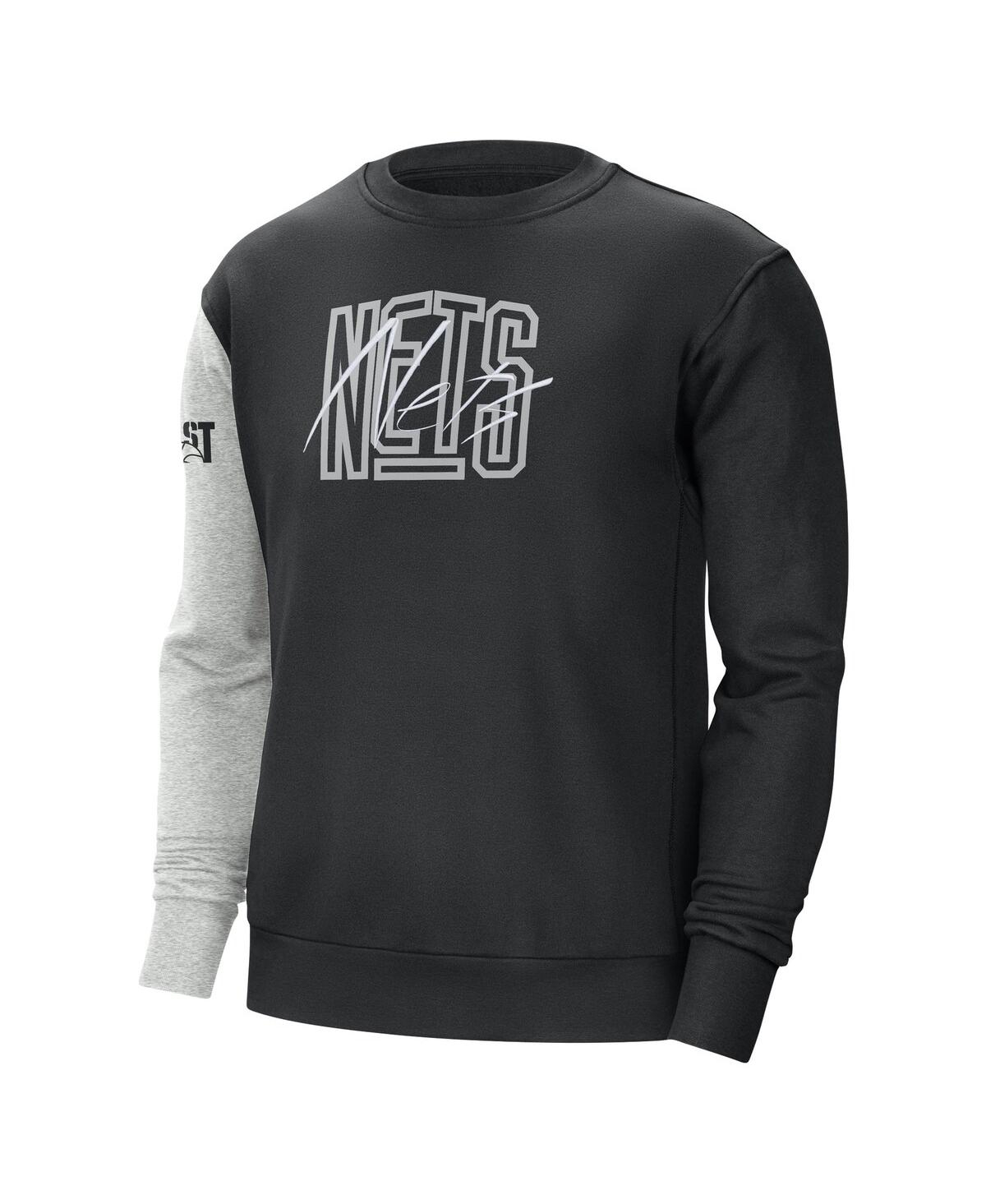 Shop Nike Men's  Black, Heather Gray Brooklyn Nets Courtside Versus Force & Flight Pullover Sweatshirt In Black,heather Gray