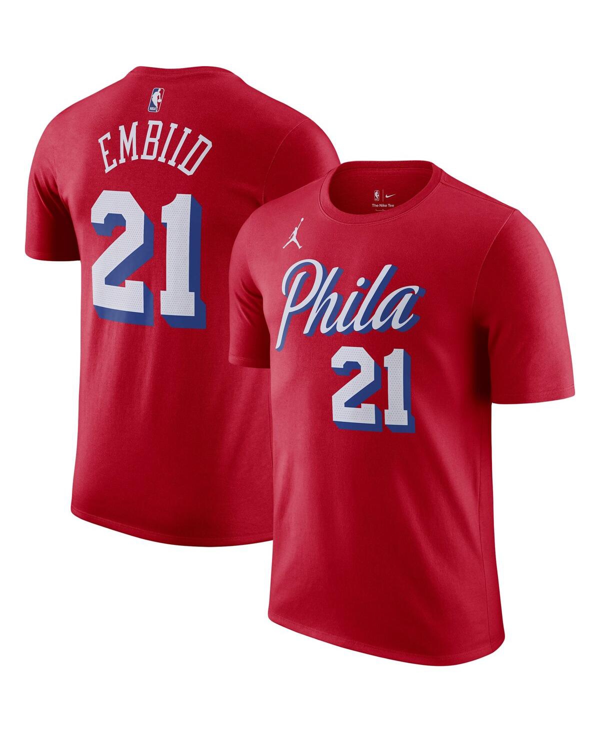 Men's Jordan Joel Embiid Red Philadelphia 76ers 2022/23 Statement Edition Name and Number T-shirt - Red