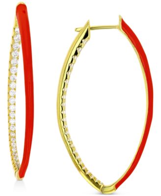 Cubic Zirconia & Enamel In & Out Oval Hoop Earrings