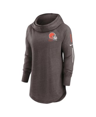 Women's Heathered Brown Cleveland Browns Minimal Statement Raglan Funnel Neck Pullover Hoodie