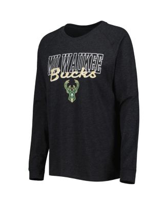 Women's Heather Black, Heather Hunter Green Milwaukee Bucks Team Raglan Long Sleeve T-shirt and Shorts Sleep Set