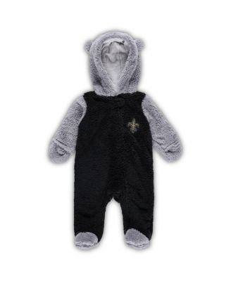 Newborn and Infant Boys and Girls Black, Gray New Orleans Saints Game Nap Teddy Fleece Bunting Full-Zip Sleeper