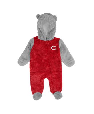 Newborn and Infant Boys and Girls Red, Gray Cincinnati Reds Game Nap Teddy Fleece Bunting Full-Zip Sleeper