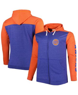 Men's Heathered Blue, Heathered Orange New York Knicks Big and Tall Down and Distance Full-Zip Hoodie