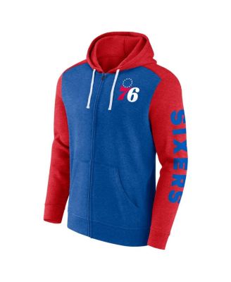 Men's Royal, Red Philadelphia 76ers Big and Tall Down and Distance Full-Zip Hoodie
