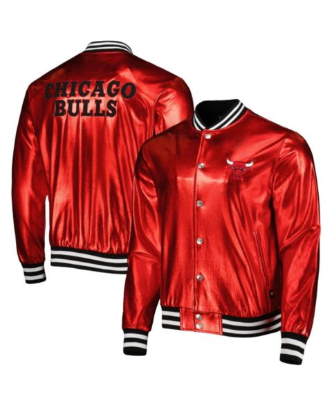 Женские куртки The Wild Collective Men's and Women's Red Chicago Bulls Metallic Full-Snap Bomber Jacket