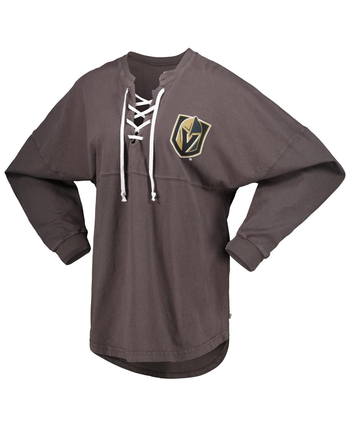 Women's FanaticsVegas Golden Knights Spirit Lace-Up V-Neck Long Sleeve Jersey T-shirt - Charcoal
