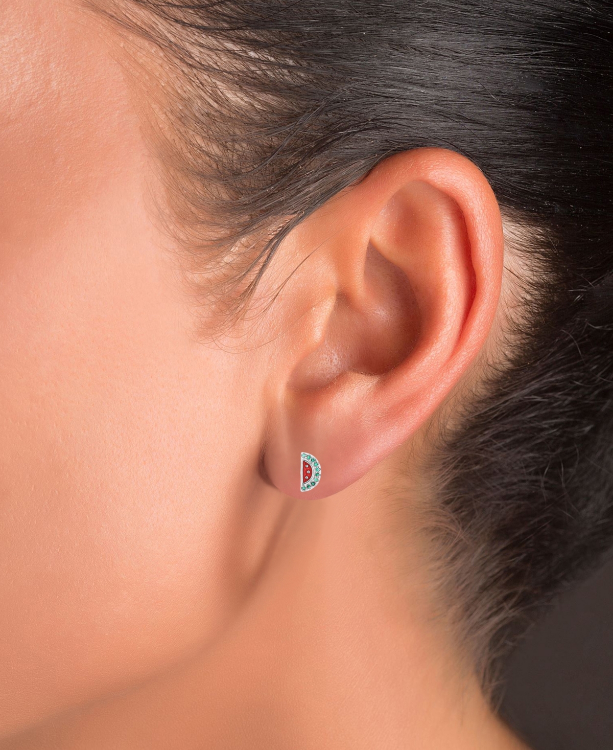 Cubic Zirconia & Enamel Watermelon Stud Earrings in 14k Gold-Plated- STERLING SILVER