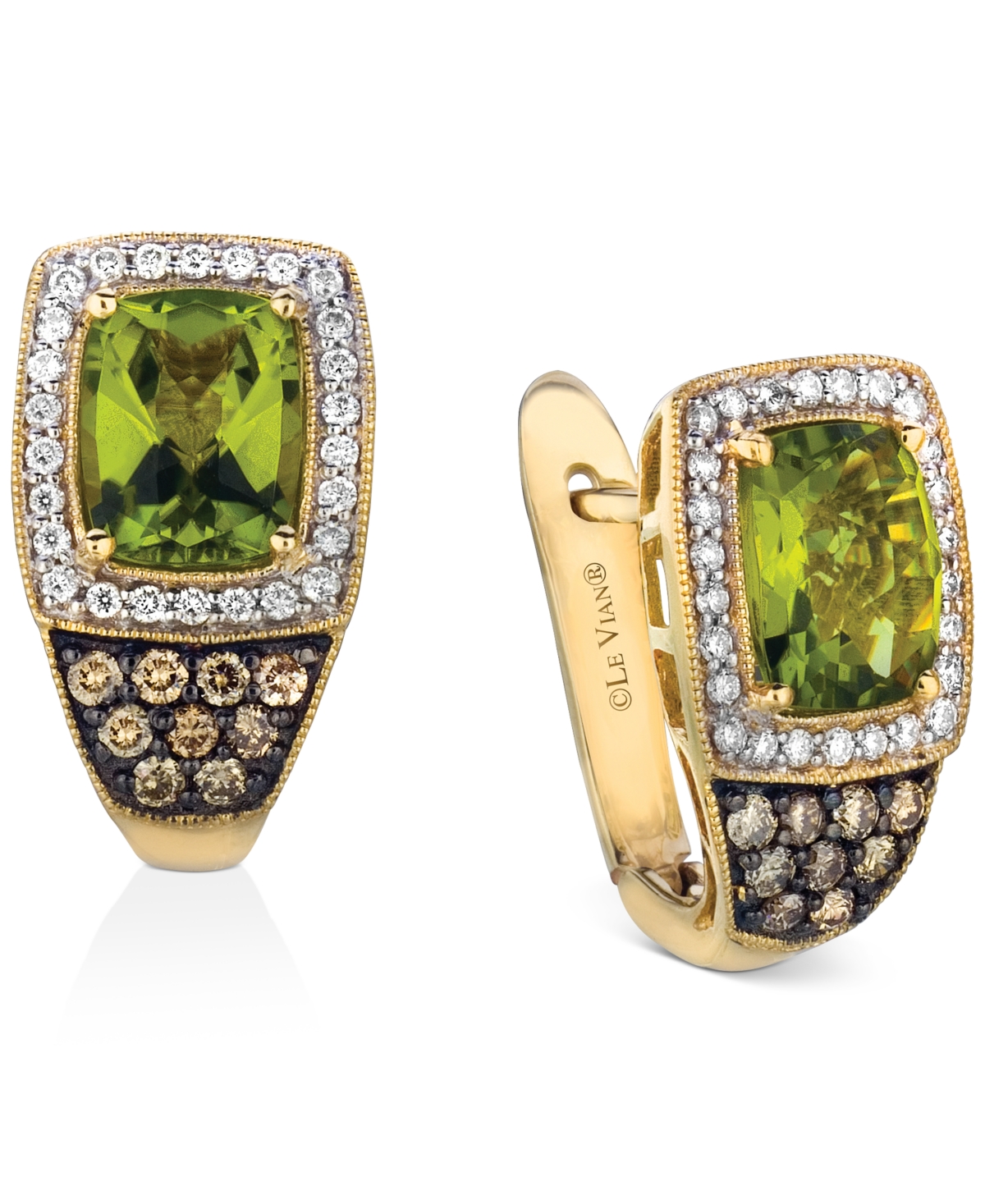 Le Vian Green Apple Peridot (4-1/5 ct. t.w.), Chocolate Diamonds (3/8 ct. t.w.) & Vanilla Diamonds (1/3 ct. t.w.) Earrings in 14k Yellow Gold