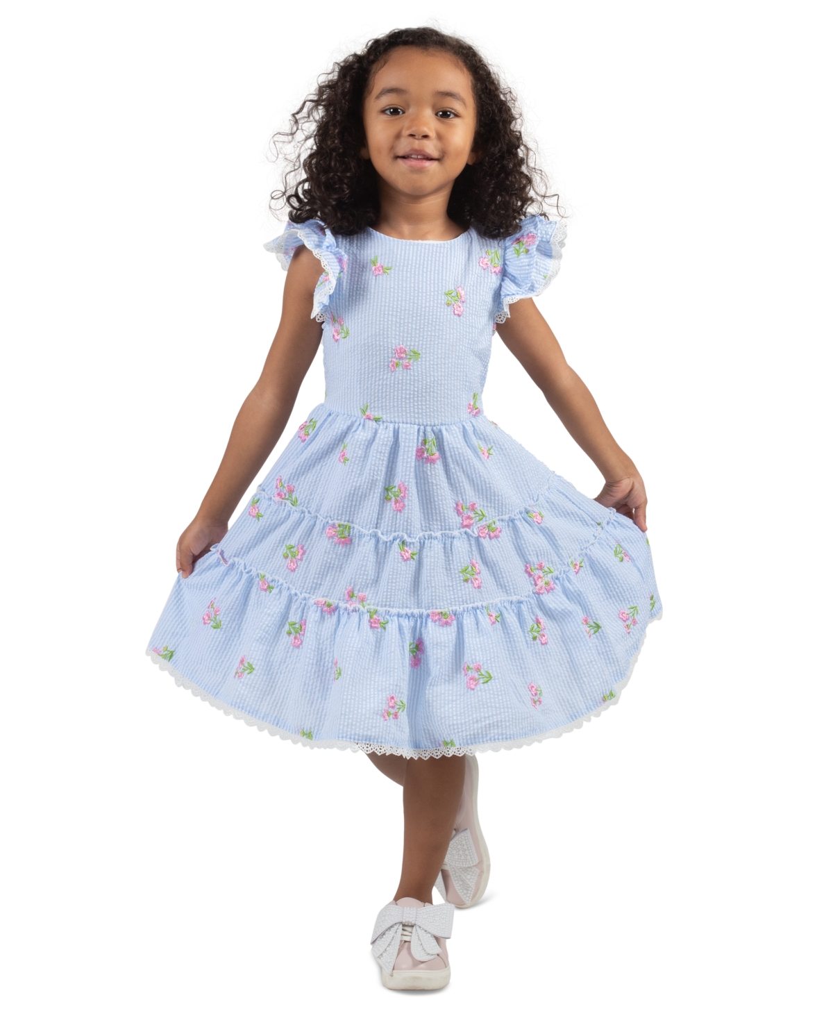 Rare Editions Kids Little Girls Floral Embroidered Seersucker Dress In Blue ModeSens