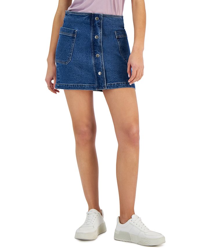 Tinseltown Juniors' Denim Faux-Button-Front Mini Skirt - Macy's