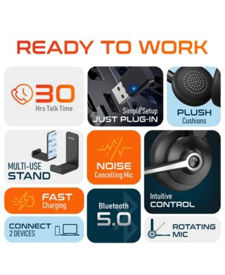 30X Noise Cancelling 2-Earpiece Computer Headset w/ Auto Pairing USB Dongle and Holding Hook