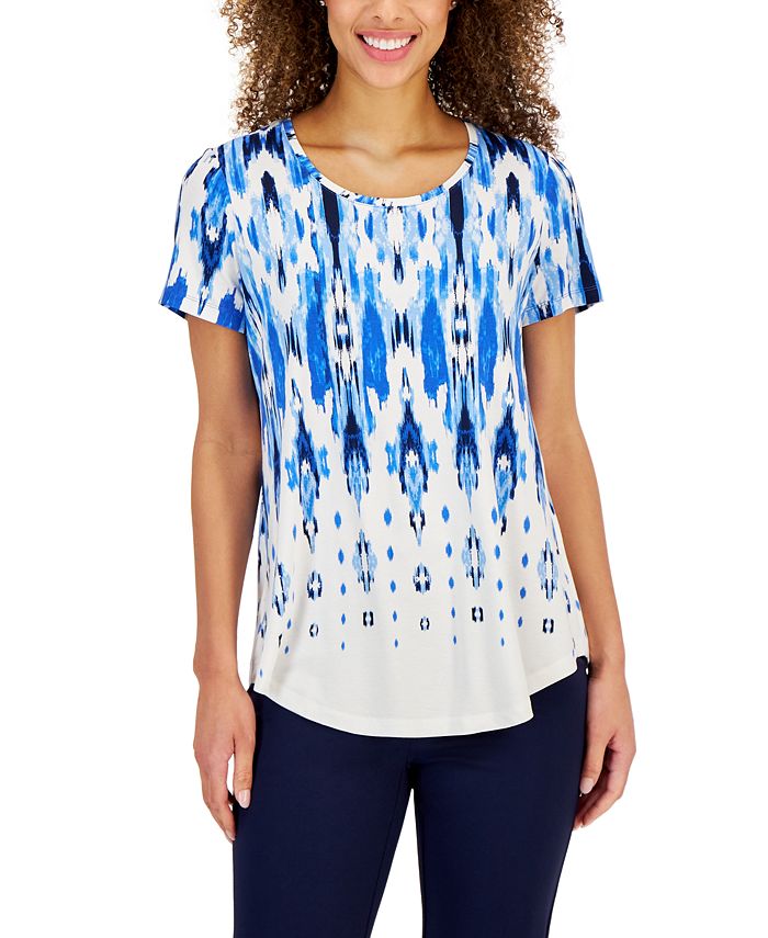 JM Collection Women's Ikat-Print Gradient Short-Sleeve Top, Created for ...