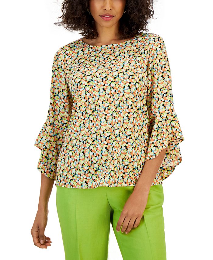Kasper Women's Printed 3/4 Ruffle-Sleeve Blouse - Macy's