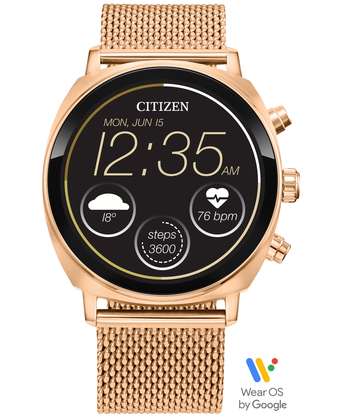 Citizen Unisex Cz Smart Wear Os Rose Gold-tone Stainless Steel Mesh Bracelet Smart Watch 41mm