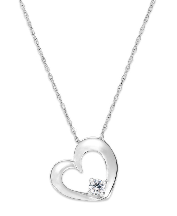 Macy S Diamond Heart Solitaire Pendant Necklace In 14k White Gold 1 10 Ct T W Reviews Necklaces Jewelry Watches Macy S